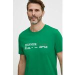 Bombažna kratka majica Tommy Hilfiger moški, zelena barva - zelena. Kratka majica iz kolekcije Tommy Hilfiger, izdelana iz pletenine s potiskom. Model iz zračne bombažne tkanine.