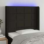 Vidaxl LED posteljno vzglavje črno 93x16x118/128 cm blago