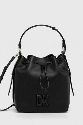 Usnjena torbica Dkny črna barva - črna. Srednje velika torbica iz kolekcije Dkny. Model brez zapenjanja