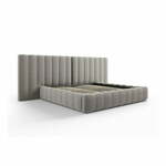 Siva oblazinjena zakonska postelja s prostorom za shranjevanje in letvenim dnom 180x200 cm Gina – Milo Casa