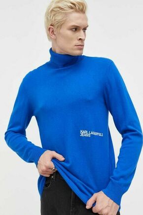 Pulover s primesjo volne Karl Lagerfeld Jeans moški - modra. Pulover iz kolekcije Karl Lagerfeld Jeans. Model izdelan iz tanke pletenine. Material z optimalno elastičnostjo zagotavlja popolno svobodo gibanja.