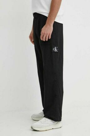 Hlače z mešanico lana Calvin Klein Jeans črna barva