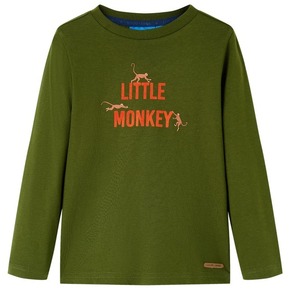VidaXL Otroška majica z dolgimi rokavi potisk Little Monkey temno kaki 92