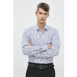 Bombažna srajca Karl Lagerfeld moška - modra. Srajca iz kolekcije Karl Lagerfeld. Model izdelan iz vzorčaste tkanine. Ima klasičen, rahlo ojačan ovratnik.