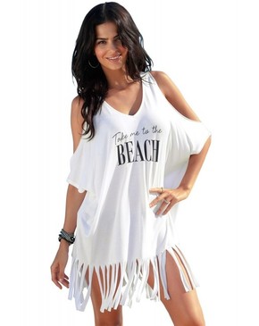 White Loose Fit Take me to the BEACH Cover up 27932