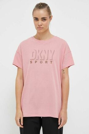 Bombažna kratka majica Dkny roza barva - roza. Ohlapna kratka majica iz kolekcije Dkny