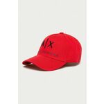 Armani Exchange kapa - rdeča. Baseball kapa iz kolekcije Armani Exchange. Model izdelan iz tkanine z uporabo.