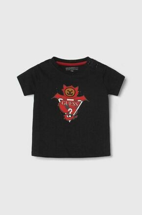 Otroška bombažna kratka majica Guess črna barva - črna. Otroške kratka majica iz kolekcije Guess