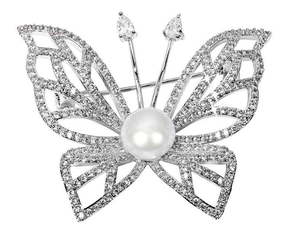 JwL Luxury Pearls Svetleč broški metulj s pravim biserom in kristali JL0507