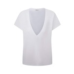 Lanena kratka majica Pepe Jeans LEIGHTON bela barva, PL505855 - bela. Kratka majica iz kolekcije Pepe Jeans, izdelana iz tanke, elastične pletenine. Model iz zračne lanene tkanine.