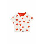 Otroška bombažna kratka majica Mini Rodini Hearts bež barva - bež. Otroška kratka majica iz kolekcije Mini Rodini. Model izdelan iz tanke, rahlo elastične pletenine.