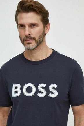 Bombažna kratka majica Boss Green moški - mornarsko modra. Lahkotna kratka majica iz kolekcije Boss Green