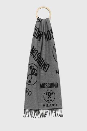 Moschino šal - siva. Šal iz kolekcije Moschino. Model izdelan iz vzorčaste pletenine.