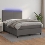 Vidaxl Box spring postelja z vzmetnico LED siva 140x190cm umetno usnje