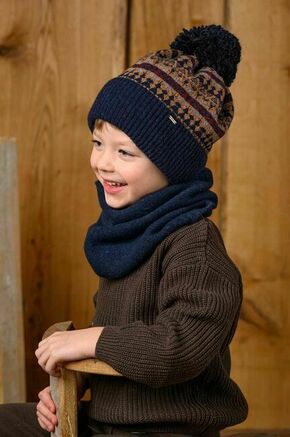 Otroška volnena kapa Jamiks - modra. Otroški kapa iz kolekcije Jamiks. Model izdelan iz vzorčaste pletenine.