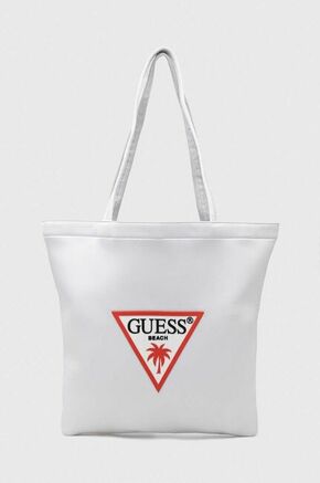 Torba Guess bela barva - bela. Velika torba iz kolekcije Guess. Model brez zapenjanja izdelan iz tekstilnega materiala.
