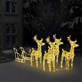 Greatstore Božični jeleni s sanmi 280x28x55 cm iz akrila