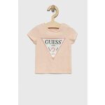 Otroška kratka majica Guess roza barva - roza. Otroški Lahkotna kratka majica iz kolekcije Guess. Model izdelan iz tanke, elastične pletenine. Nežen material, prijeten na dotik.