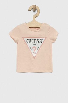 Otroška kratka majica Guess roza barva - roza. Otroški Lahkotna kratka majica iz kolekcije Guess. Model izdelan iz tanke