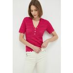 Kratka majica Morgan ženski, roza barva - roza. Kratka majica iz kolekcije Morgan. Model izdelan iz enobarvne pletenine. Lahek material, namenjen za toplejše letne čase.