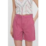 Kratke hlače Pepe Jeans ženski, roza barva - roza. Kratke hlače iz kolekcije Pepe Jeans, izdelane iz gladke tkanine. Model iz izjemno udobne tkanine z visoko vsebnostjo bombaža.
