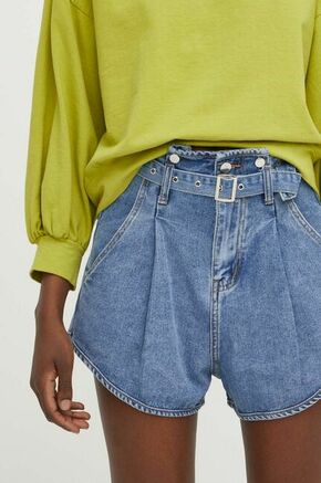 Jeans kratke hlače Answear Lab ženski - modra. Kratke hlače iz kolekcije Answear Lab. Model izdelan iz jeansa. Trden material