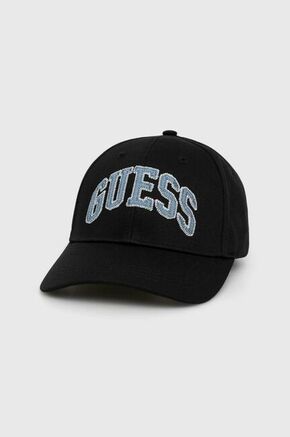 Kapa s šiltom Guess črna barva - črna. Kapa s šiltom vrste baseball iz kolekcije Guess. Model izdelan iz enobarvne tkanine.