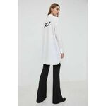 Bombažna srajca Karl Lagerfeld ženska, bela barva - bela. Srajca iz kolekcije Karl Lagerfeld, izdelana iz tkanine z nalepko. Model iz zračne bombažne tkanine.