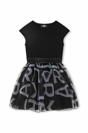 Otroška obleka Karl Lagerfeld črna barva - črna. Otroški obleka iz kolekcije Karl Lagerfeld. Model izdelan iz kombinacija dveh različnih materialov. Izrazit model za posebne priložnosti.