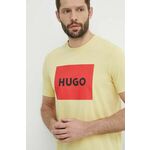 Bombažna kratka majica HUGO moški, rumena barva - rumena. Ohlapna kratka majica iz kolekcije HUGO. Model izdelan iz tanke, elastične pletenine. Izjemno udoben material.