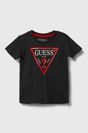 Otroška bombažna kratka majica Guess siva barva - siva. Otroške kratka majica iz kolekcije Guess