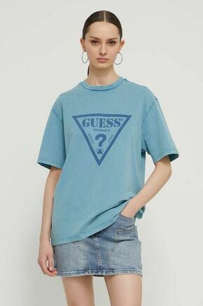 Bombažna kratka majica Guess Originals - modra. Kratka majica iz kolekcije Guess Originals