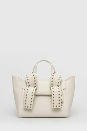Usnjena torbica Pinko bela barva - bela. Velika nakupovalna torbica iz kolekcije Pinko. na zapenjanje