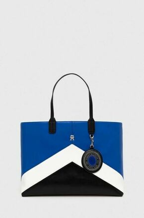 Torbica Tommy Hilfiger - modra. Velika torbica iz kolekcije Tommy Hilfiger. Model na zapenjanje