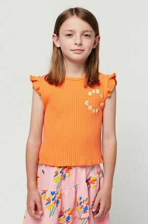 Otroška kratka majica Bobo Choses oranžna barva - oranžna. Otroške kratka majica iz kolekcije Bobo Choses. Model izdelan iz pletenine s potiskom. Model iz izjemno udobne tkanine z visoko vsebnostjo bombaža.