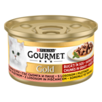 PURINA mokra hrana za mačke v koščkih, piščanec in losos, Gourmet Gold, 85g