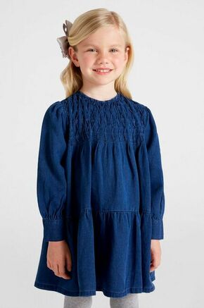 Otroška obleka Mayoral - modra. Otroška Obleka iz kolekcije Mayoral. Nabran model izdelan iz tkanine.