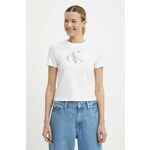 Bombažna kratka majica Calvin Klein Jeans ženska, bela barva, J20J223165 - bela. Kratka majica iz kolekcije Calvin Klein Jeans, izdelana iz tanke, elastične pletenine. Model iz izjemno udobne bombažne tkanine.