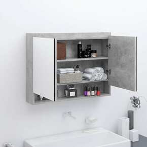 Shumee Kopalniška omarica z ogledalom 80x15x60 cm MDF betonsko siva