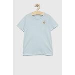 Dvostranski bombažen t-shirt Guess - modra. Otroški kratka majica iz kolekcije Guess. Model izdelan iz enobarvne pletenine.