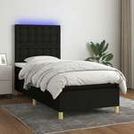 shumee Box spring postelja z vzmetnico LED črna 100x200 cm blago