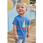 Otroška bombažna majica Mayoral - modra. Kratka majica za dojenčka iz kolekcije Mayoral. Model izdelan iz pletenine s potiskom.