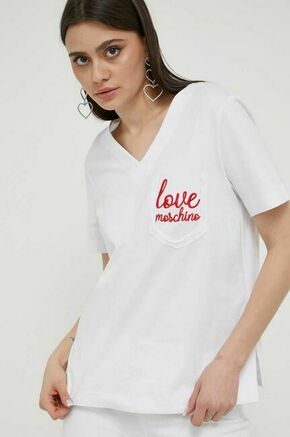 Bombažna kratka majica Love Moschino bela barva - bela. Kratka majica iz kolekcije Love Moschino