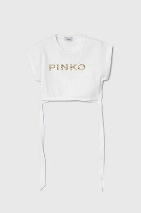 Otroška kratka majica Pinko Up bela barva - bela. Otroške Ohlapna kratka majica iz kolekcije Pinko Up. Model izdelan iz tanke