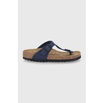 Japonke Birkenstock Gizeh - mornarsko modra. Japonke iz kolekcije Birkenstock. Model je izdelan iz ekološkega usnja. Širina podplata: ozek. Vložek je zasnovan za vitka in ozka stopala.