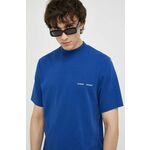 Bombažna kratka majica Samsoe Samsoe - modra. Kratka majica iz kolekcije Samsoe Samsoe. Model izdelan iz tanke, elastične pletenine.