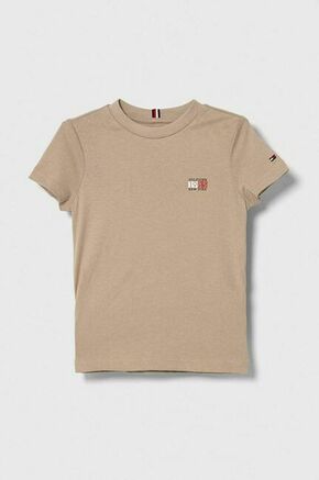 Otroška bombažna kratka majica Tommy Hilfiger rjava barva - rjava. Otroške kratka majica iz kolekcije Tommy Hilfiger