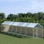Zunanja pasja ograda s streho srebrna 2x14x2,5m pocinkano jeklo - vidaXL - Srebrna - 108,7 - 2 x 14 x 2.5 m - vidaXL