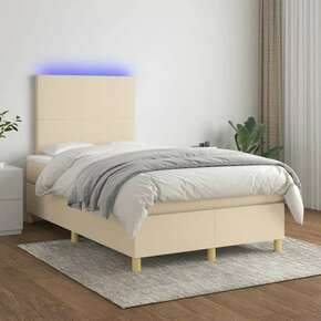Greatstore Box spring postelja z vzmetnico LED krem 120x200 cm blago