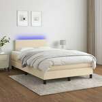 vidaXL Box spring postelja z vzmetnico LED krem 120x200 cm blago
